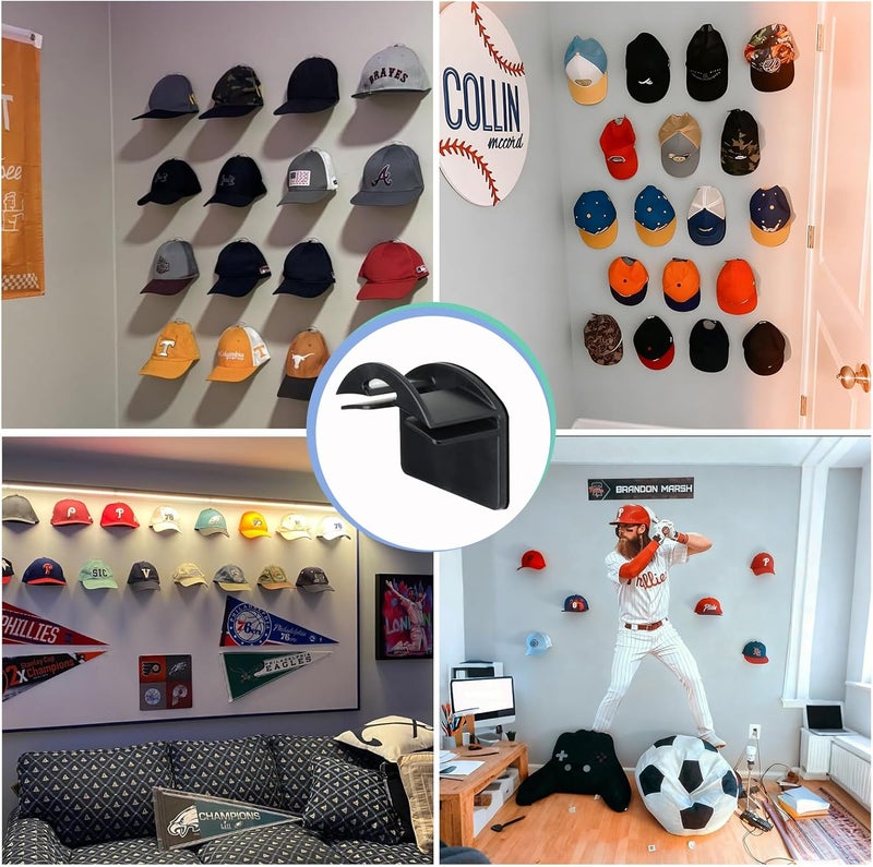 BRATEAYA Adhesive Hat Hooks for Wall– Extra Large Hat Rack for Baseball Cap, Ball Cap Holder for Home Decor, Hat Organizer No Drilling for Walls/Closets, Double Hanging & Minimalist Display, 10 PACK (Black) - Image 5